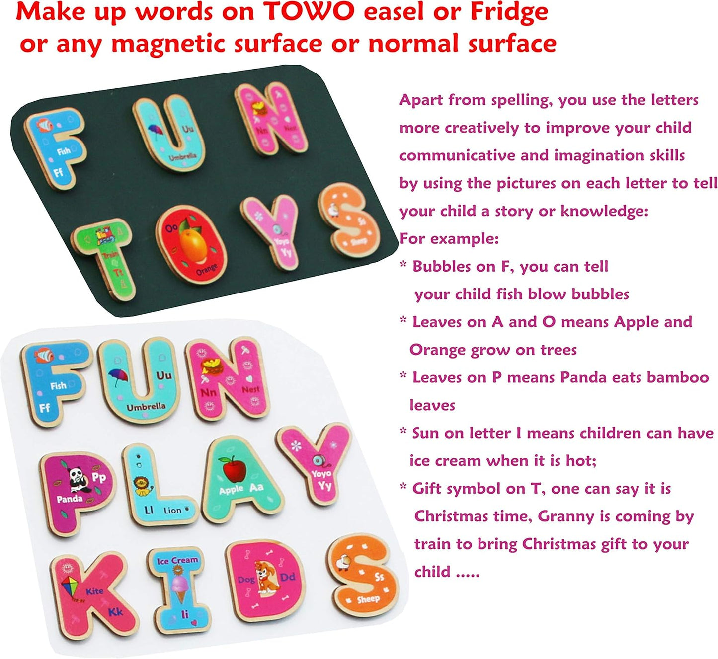 Toys of Wood Oxford Wooden Magnetic Letters and Numbers - Fridge Magnets for Kids- Alphabet Letter and Number Magnets for Children- ABC and Spelling Learning Toy