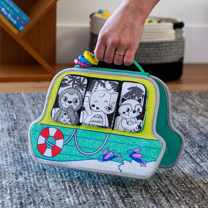 Infantino Busy Board Mirror & Sensory Discovery Toy Boat for Fine Motor Skill Development with Gears, Beads, High Contrast Prints, Tummy Time, Sit & Play or On The Go, for Newborns, Babies & Toddlers