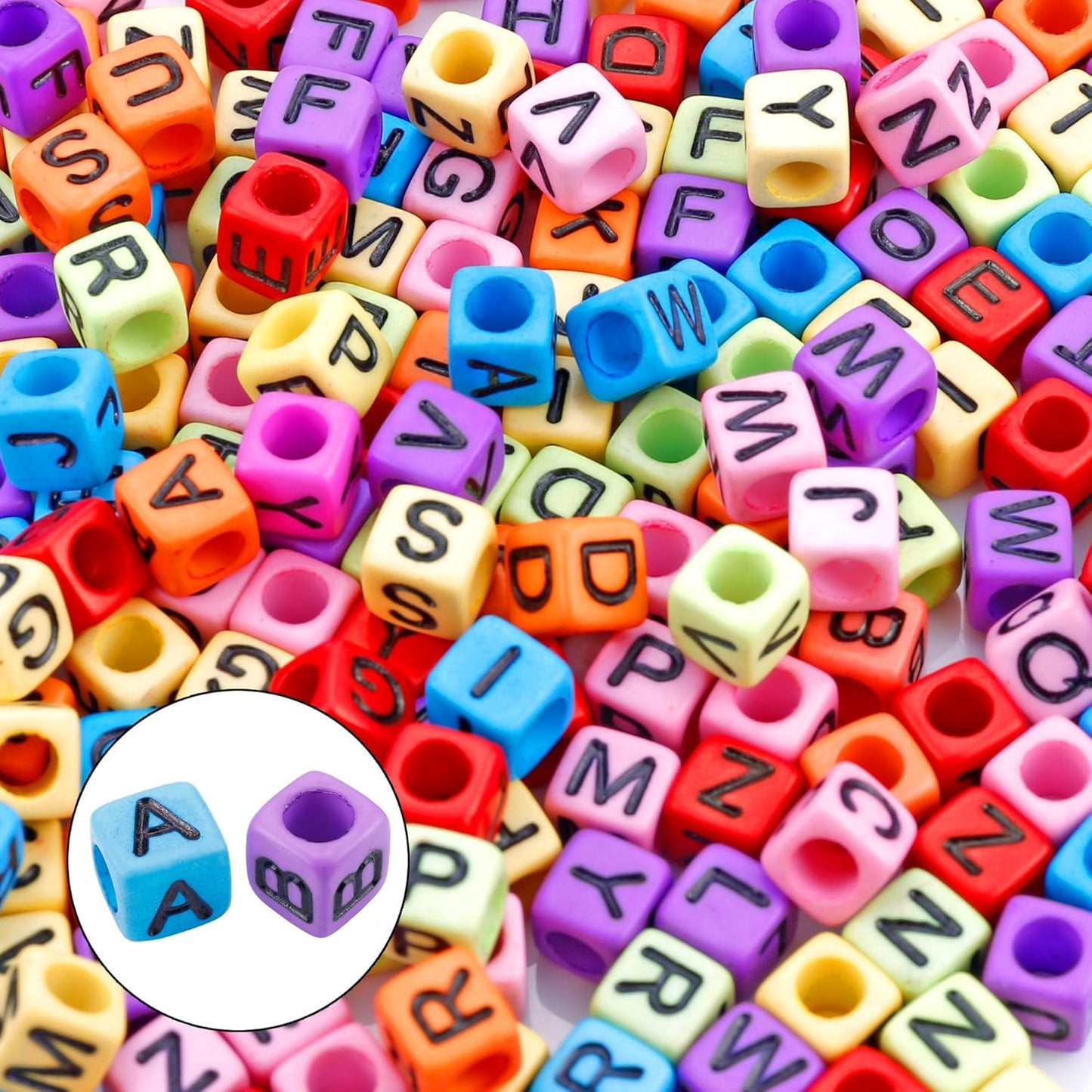 Letter Beads, Augshy 1400 Pcs Morandi Cube Alphabet Bead,Square Letter Beads with 1 Roll 10M Crystal String Cord (6mm)
