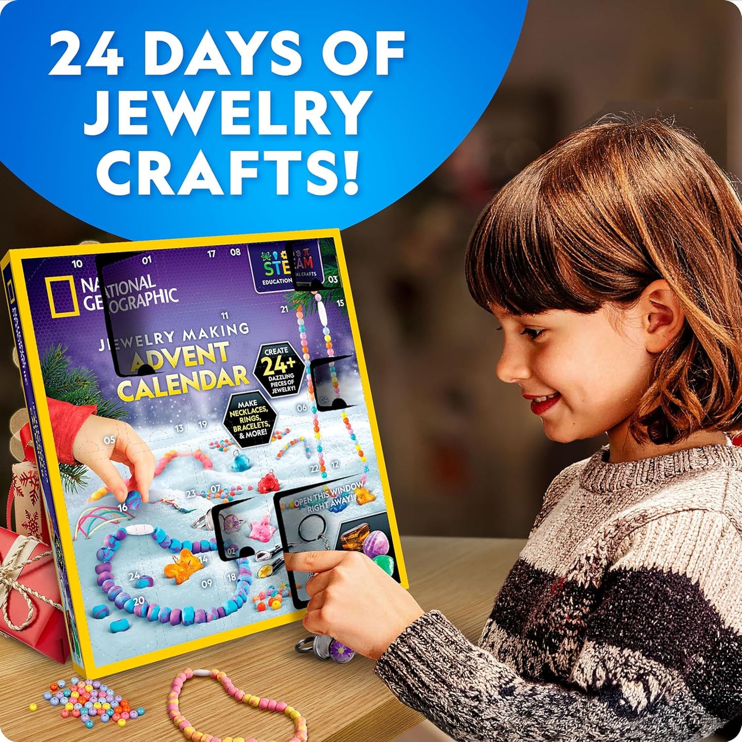 NATIONAL GEOGRAPHIC 2026 Gemstone Advent Calendar - Countdown Calendar for Kids with 24 Gems to Open Each Day, Complete Rock Collection with Mini Gemstone Dig Kit