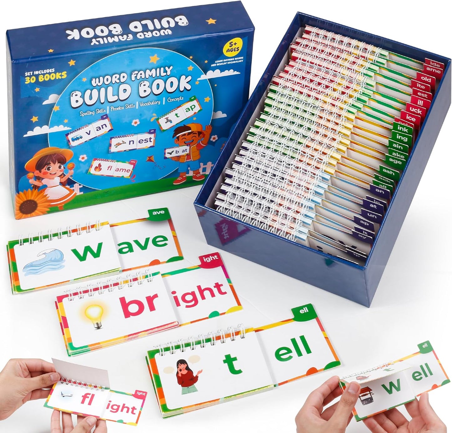 30 Read and Rhyme Flip Books, Phonics Flash Cards, Word Family Build Book, Learn to Read Sight Words Flash Cards Kindergarten, Phonics Flip Books for Kids Preschool Learning Activity, Reading Games