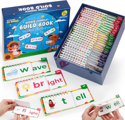 30 Read and Rhyme Flip Books, Phonics Flash Cards, Word Family Build Book, Learn to Read Sight Words Flash Cards Kindergarten, Phonics Flip Books for Kids Preschool Learning Activity, Reading Games