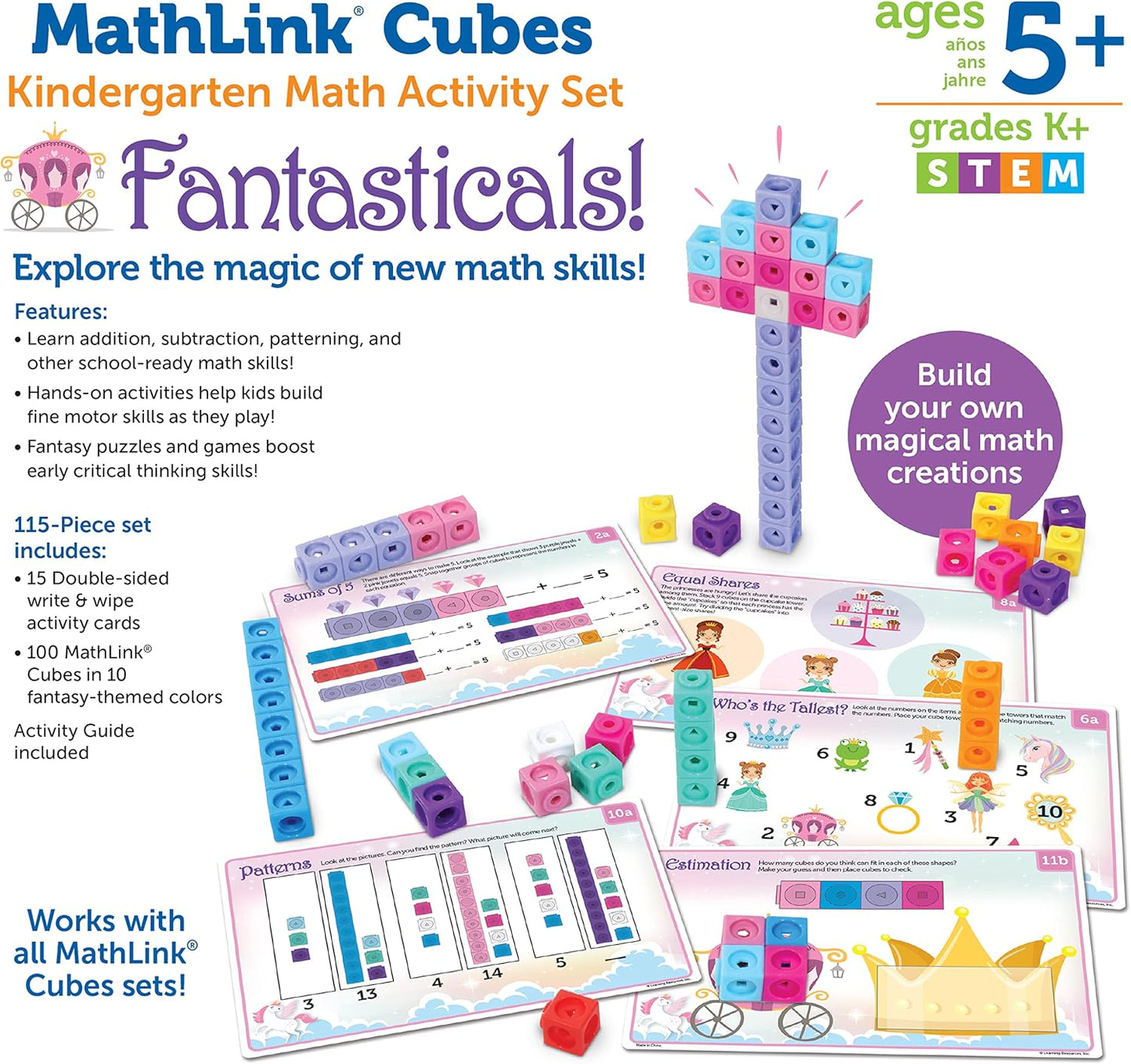 Learning Resources MathLink Cubes Kindergarten Math Activity Set Sea Adventures! - 115 Pieces, Age 5+, STEM Teaching Toys, Kindergartner Games