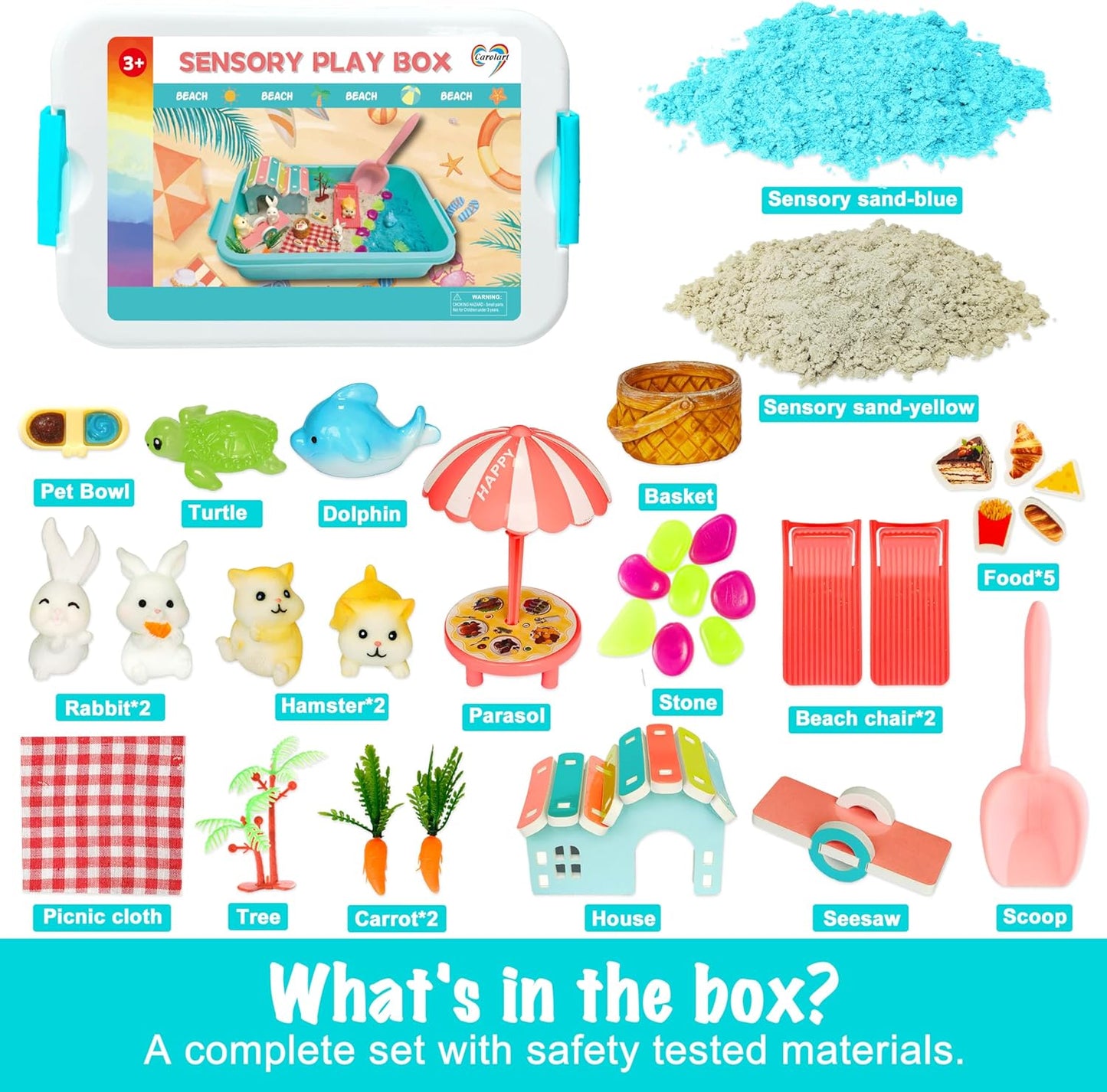 Carolart Pet Sensory bin,Dog and Cat Sandbox for Kids,Kids Play Sand Kit,Pet Play Set with Sensory Sand,Pet Care Play Set,Role Pretend Play Beach Toy Birthday Gift for Girls Boys 3 4 5 6 Years Old