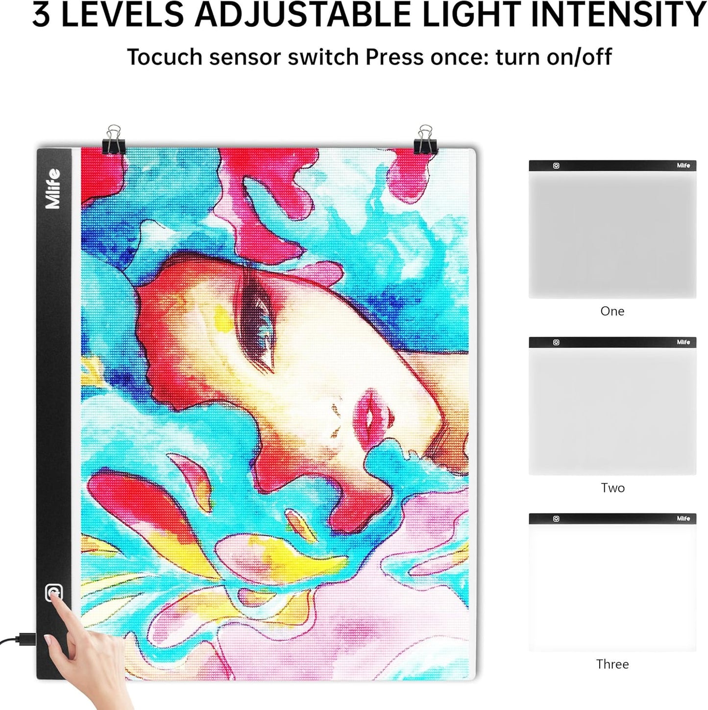 B4 LED Light Pad - Upgraded Diamond Art Light Box Dimmable Tracing Light Board, Sketching, Animation, Drawing Light Box with 4 Fasten Clips