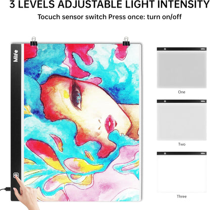 B4 LED Light Pad - Upgraded Diamond Art Light Box Dimmable Tracing Light Board, Sketching, Animation, Drawing Light Box with 4 Fasten Clips