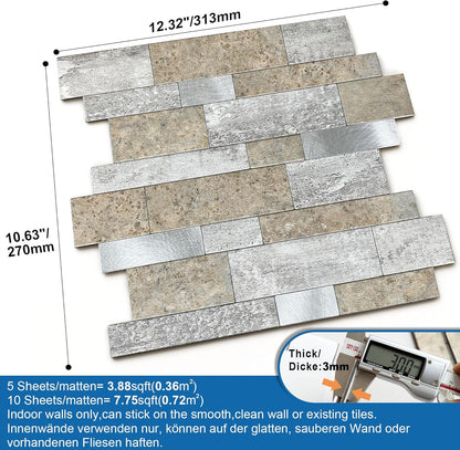 MOFIT Backsplash Tile for Kitchen Peel and Stick Stone Matte Finish,Bathroom Tiles Stickers 3D Wall Panel Linear Mosaic Marble Backsplash Waterproof(5sheets,Blue Green Gray)