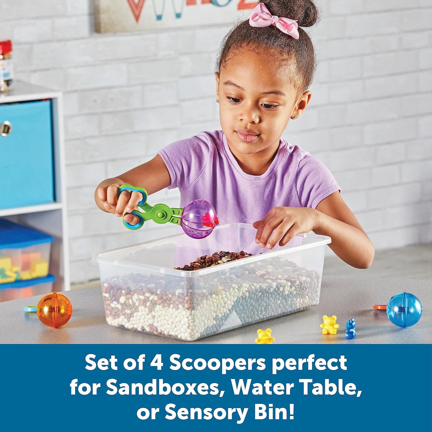 Learning Resources Handy Scoopers - Sensory Bin Sand Toys, Fine Motor, Montessori Kids, Plastic Tweezers, Homeschool Preschool Supplies, Gifts for Boys and Girls