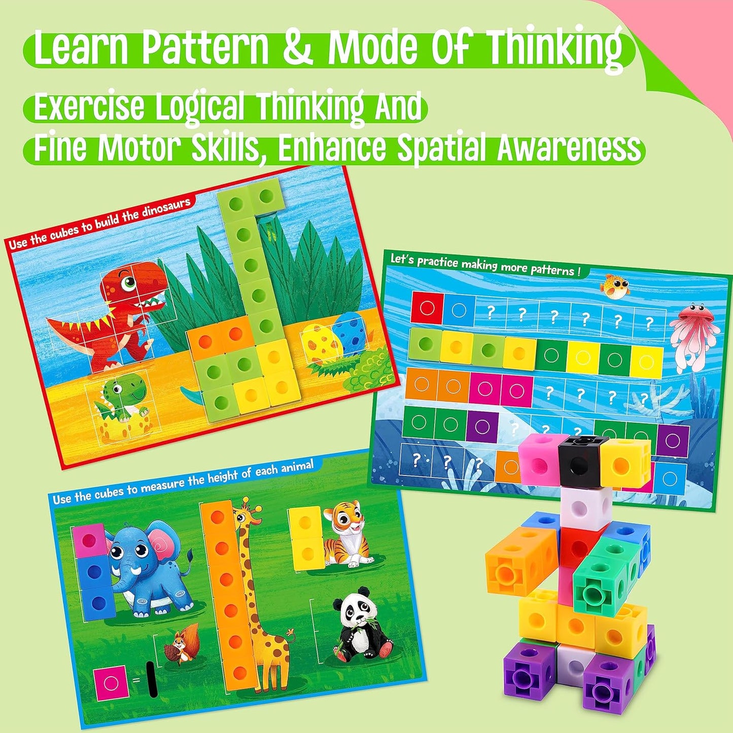 SpriteGru Math Linking Cubes, Math Cubes Manipulatives with Activity Cards Linking Cube Math Counters for Kids Kindergarten Learning Activities