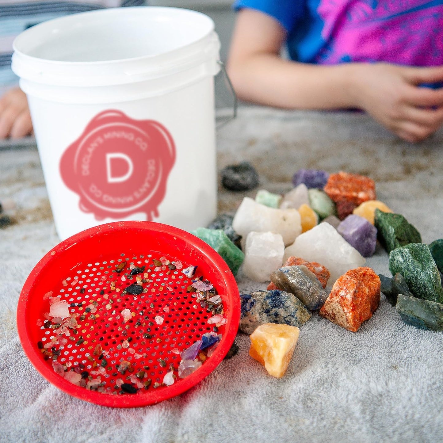 Declan's Mining Bucket, 1 Gallon Raw Stone Collection with 16 Crystal Types, 4+ lbs, Includes Identification Chart