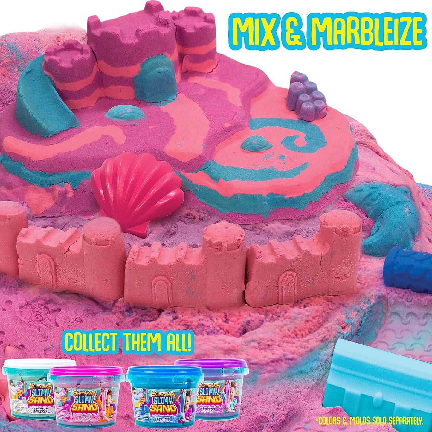 SLIMYSAND by Horizon Group USA, 1.5 Lbs of Stretchable, Expandable, Moldable Cloud Slime, Non Stick, Slimy Play Sand in A Reusable Bucket, Blue- A Sensory Activity , Light Blue