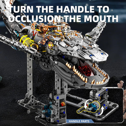 1085-PCS Mechanical Piranhas Fish Building Set with LED Light, Movable Linkage Gears, Display Stand,Mechanical Fish