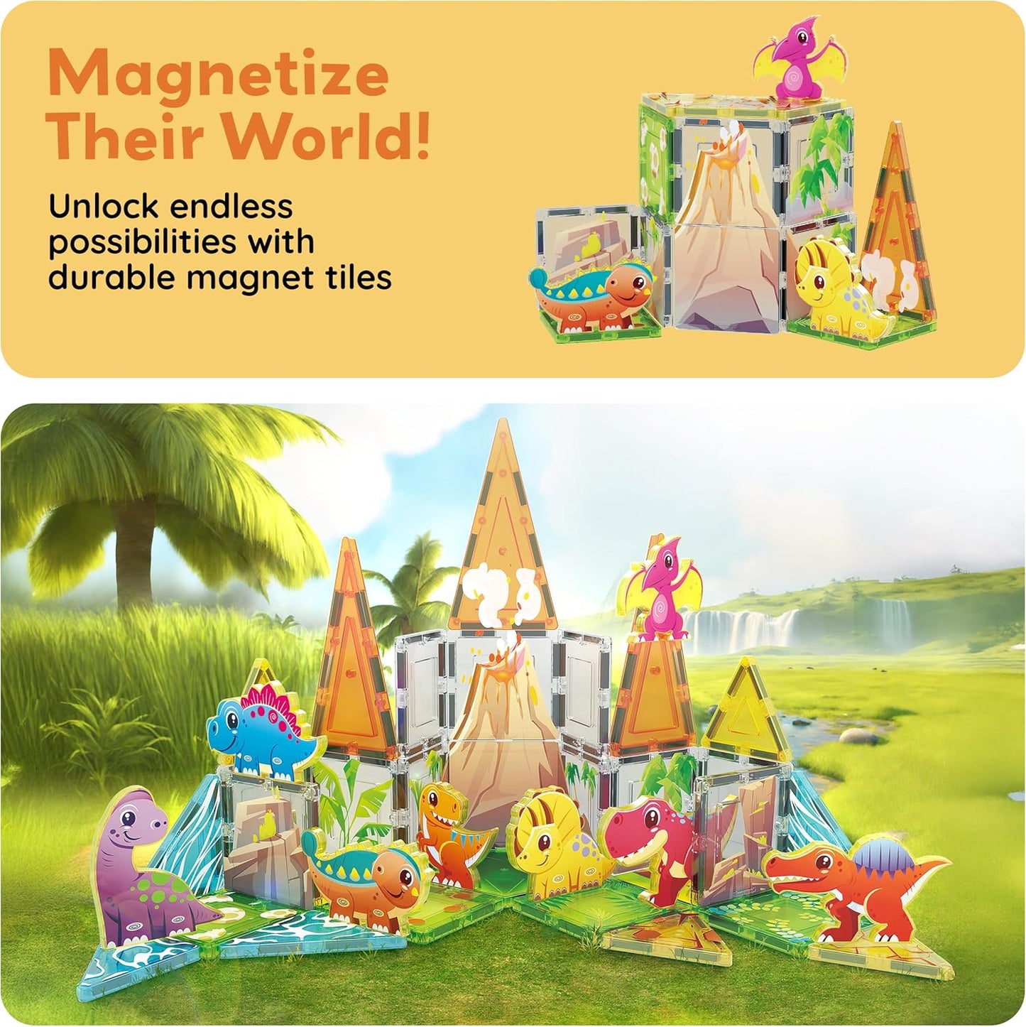 PicassoTiles Magnetic Tile Building Blocks Add On 8 Magnetized Action Figures Construction Vehicles & Zoo Animal Theme Compatible with Magnet Tiles Sets STEM Learning Toy for Boys & Girls Age 3+ PTA21