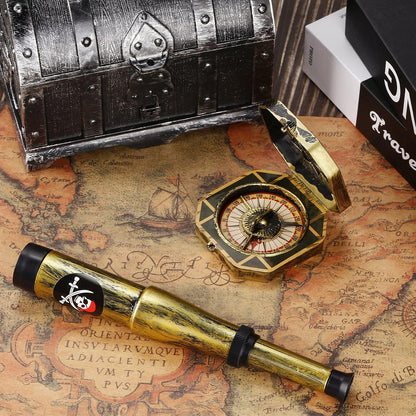 Gejoy 2 Pcs Pirate Accessories Set for Kids Mini Telescope and Compass Toy for Party Halloween Cosplay Antique Retro Plastic Pirate Party Supply Accessory Decor