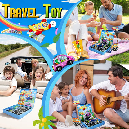 40PCS Mini Magnetic Tiles – City Road Building Blocks Set in Iron Case, Portable STEM Travel Toys for Toddlers, Quiet On-the-Go Activities & Preschool Learning for Kids