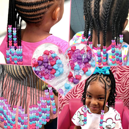 90PCS Heart Hair Beads for Braids Blue Pink Loc Dreadlock Valentine's Day Bead Accessories Purple Cute Acrylic Heart Shape Beads for Kids Girls