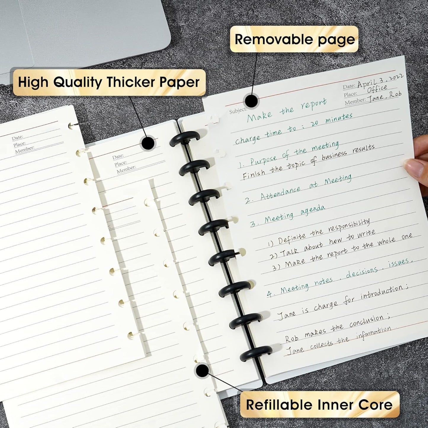 Discbound Notebook Refills for 11 Discs Notebooks 8.6 in x 12 in Letter Size 120 Sheets Multi-Subject Project Lined Pages Customizable Removable Pages(100 GSM) Heavyweight Planing Paper