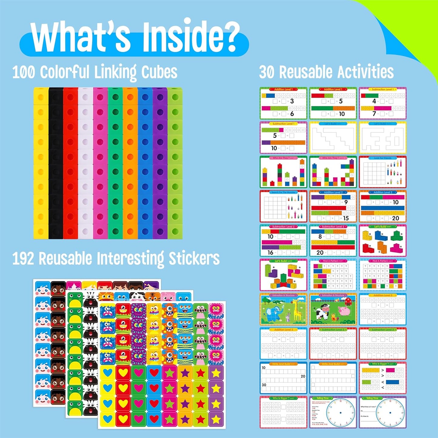 SpriteGru Math Linking Cubes, Math Cubes Manipulatives with Activity Cards Linking Cube Math Counters for Kids Kindergarten Learning Activities