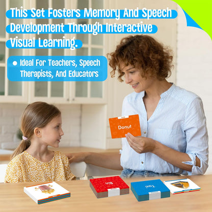 140 Noun Picture-Word Cards, Picture Flashcards Language Builder Visual Aid Speech Development Tool for Autism, ESL Teaching Material Non-Verbal Vocabulary Builder for Children, Kids, Adults (Level 2)