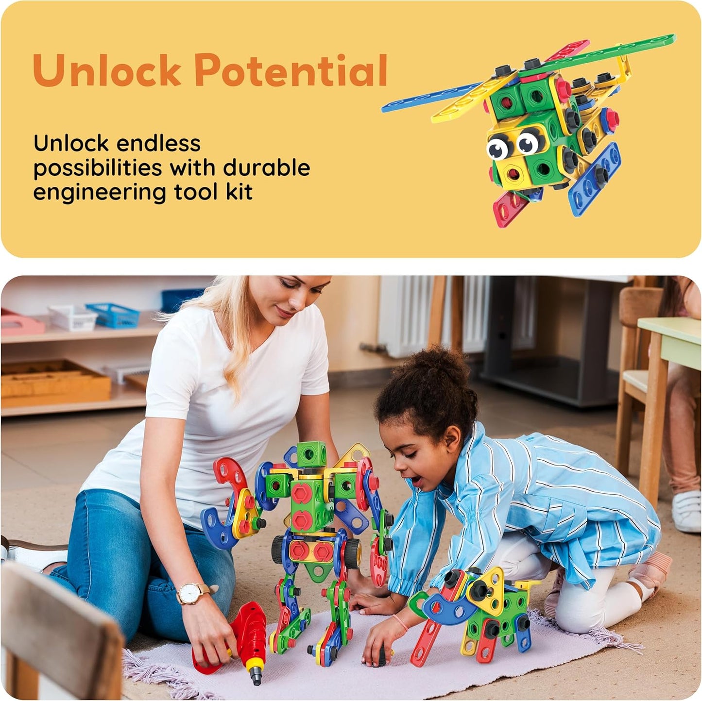 PicassoTiles 152pc STEM Construction Toy Building Set for Kids Ages 3+ Includes Power Drill, Ratchet, Idea Book, Storage Box Educational Engineering Science Kit & Sensory Toys for Boys & Girls PTN152