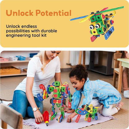PicassoTiles 152pc STEM Construction Toy Building Set for Kids Ages 3+ Includes Power Drill, Ratchet, Idea Book, Storage Box Educational Engineering Science Kit & Sensory Toys for Boys & Girls PTN152