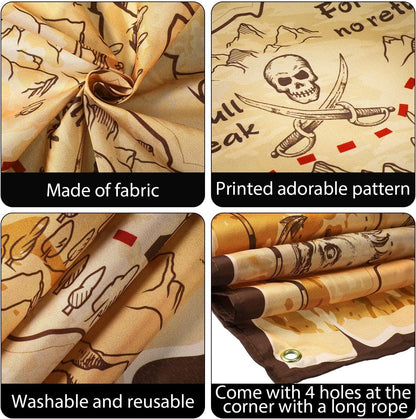 Pirate Spyglass Telescope Treasure Map Pocket Compass Kids Toys Set, Handheld Collapsible 25x30 Zoomable Monocular Polyester Fabric Huge Map & Golden Compass Boys Gift for Pirate Lovers