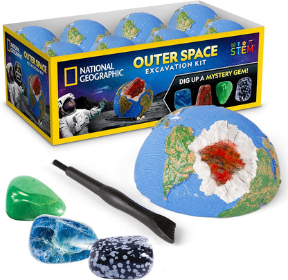 National Geographic Ultimate Space Gemstone Dig Kit – 8 Planet-Shaped Bricks with 16 Real Rock & Gemstone Specimens, Gems for Kids, Excavation Digging Activity, Gem Mining Kit