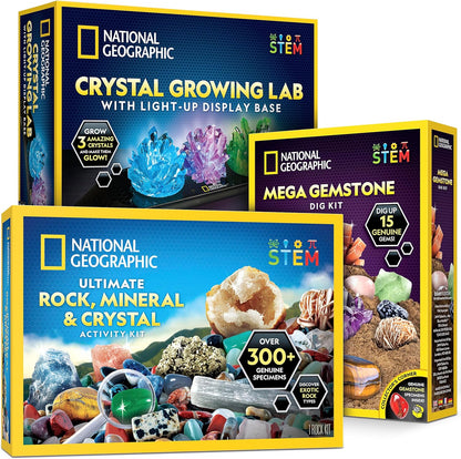 National Geographic Rock Collection Box for Kids – 300+ Piece Gemstones and Crystals Set Includes Geodes and Real Crystals, Rocks and Minerals, Science Kit for Kids, A Geology Gift for Boys and Girls