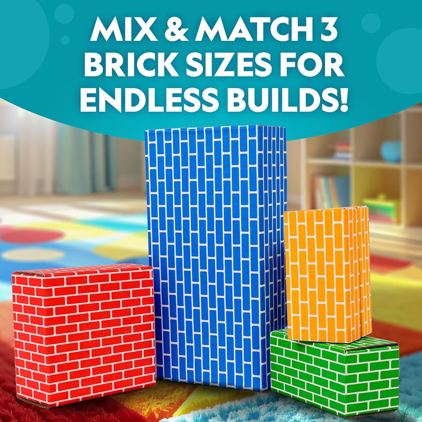 NATIONAL GEOGRAPHIC Kids Jumbo Cardboard Building Blocks – 40 Heavy-Duty Bricks in 3 Sizes, Build & Learn with Game Spinner & Activity Cards for Kids 3+, Indoor Play Construction Toy for STEM Learning