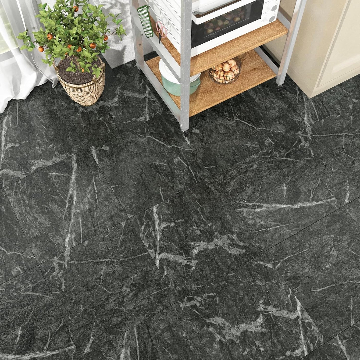 Wallercity White Marble Peel and Stick Vinyl Floor Tiles 6-Pack 12x12 Inches Self Adhesive Waterproof Flooring Planks for Bathroom Kitchen Bedrooms Stick on Floor Tiles Laminate Sheets Vinyl Flooring