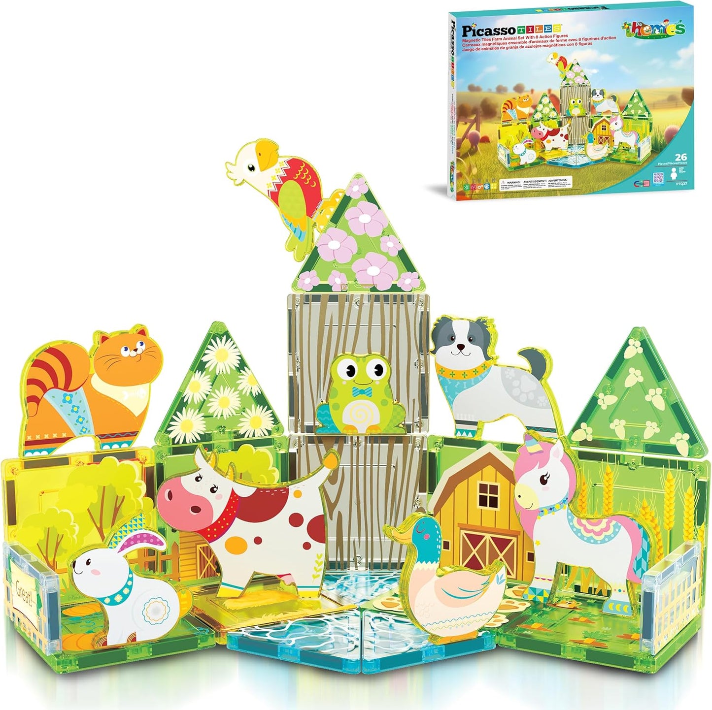 PicassoTiles Magnetic Tiles Magnet Tile Building Blocks Marine Animal World Themed Set with 8 Ocean Character Action Figures STEM Learning Toy Construction Toddlers Boys Girls Ages 3+ PTQ25