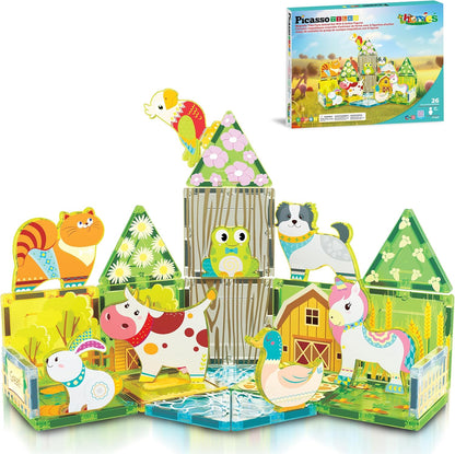 PicassoTiles Magnetic Tiles Magnet Tile Building Blocks Marine Animal World Themed Set with 8 Ocean Character Action Figures STEM Learning Toy Construction Toddlers Boys Girls Ages 3+ PTQ25