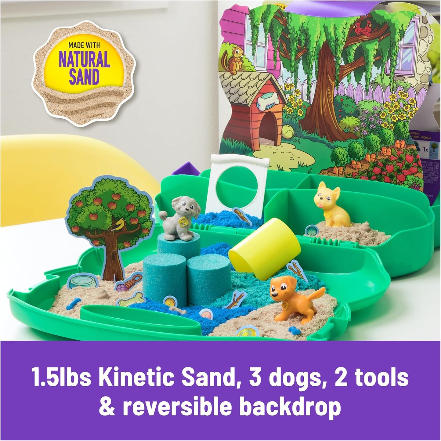 Kinetic Sand, Puppies Playground, 680 g Sand, 3 Multi-Purpose Dog Accessories, 2 Sand Tools, Comfortable Carrying Case, Toys for Children and Girls, 3+ Years Old