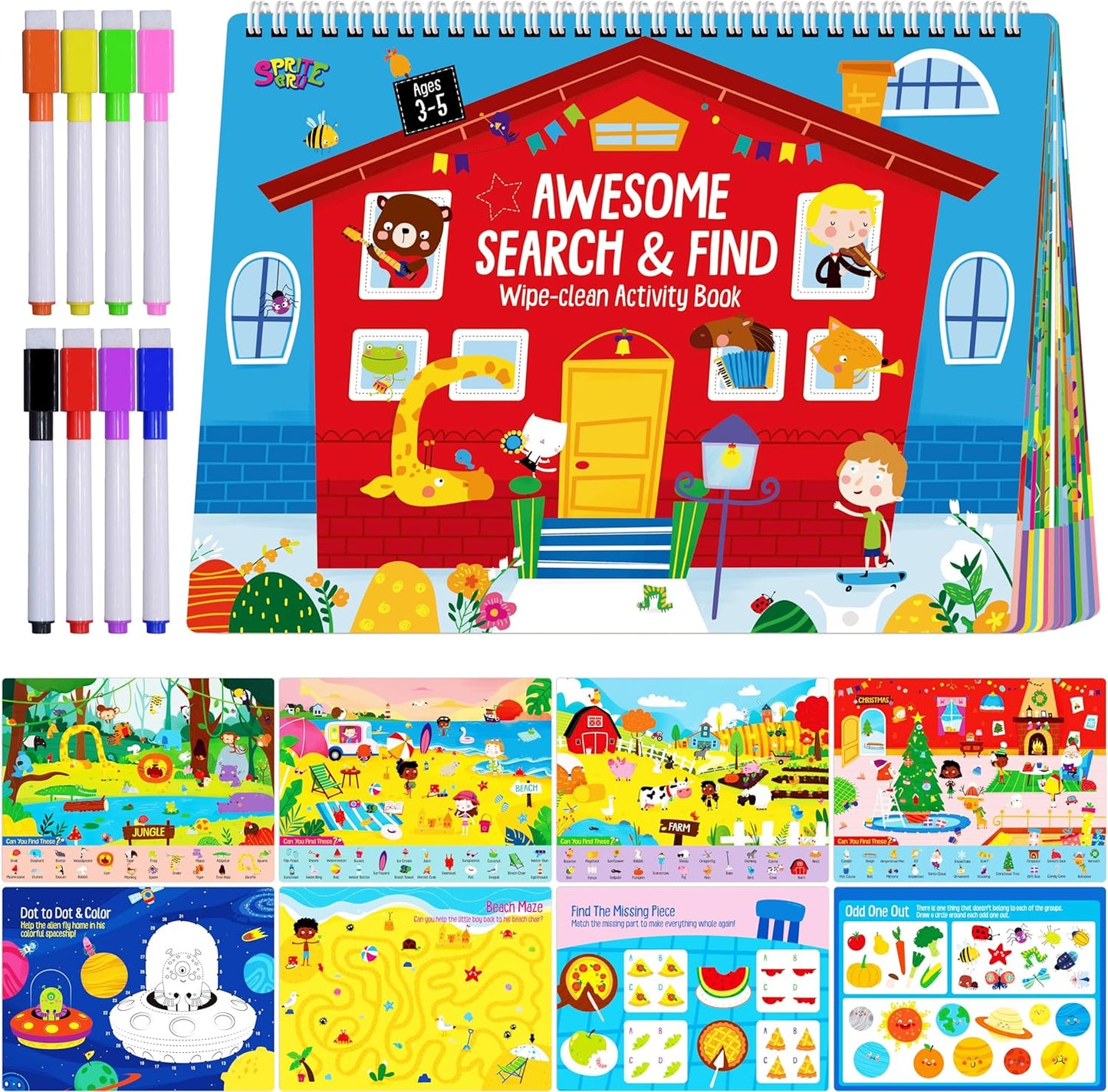 SpriteGru Dry Erase Mazes Game Pad, 30 Mazes Reusable & Erasable Book, Fun Brain Challenge Games Interesting Educational Toy and Learning Tool for Road Trip Airplane Travel