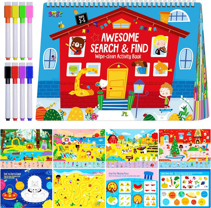 SpriteGru Dry Erase Mazes Game Pad, 30 Mazes Reusable & Erasable Book, Fun Brain Challenge Games Interesting Educational Toy and Learning Tool for Road Trip Airplane Travel