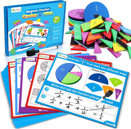 D-FantiX Magnetic Fraction Tiles & Fraction Circles Activity Set and 12 Pieces Math Multiple Posters from 1 to 12