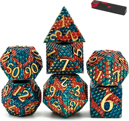 UDIXI Steampunk Metal Dice Set, 7 Die Polyhedral DND Dice Set for D&D Role Playing Game and Math Teaching (Ancient Copper)