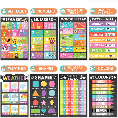 Hadley Designs 16 Educational Posters for Toddler Learning Activities - Alphabet Daycare Essentials, Laminated Pre-K Posters for Toddlers 1-3, Preschool Learning Activities, Chalkboard Classroom Decor