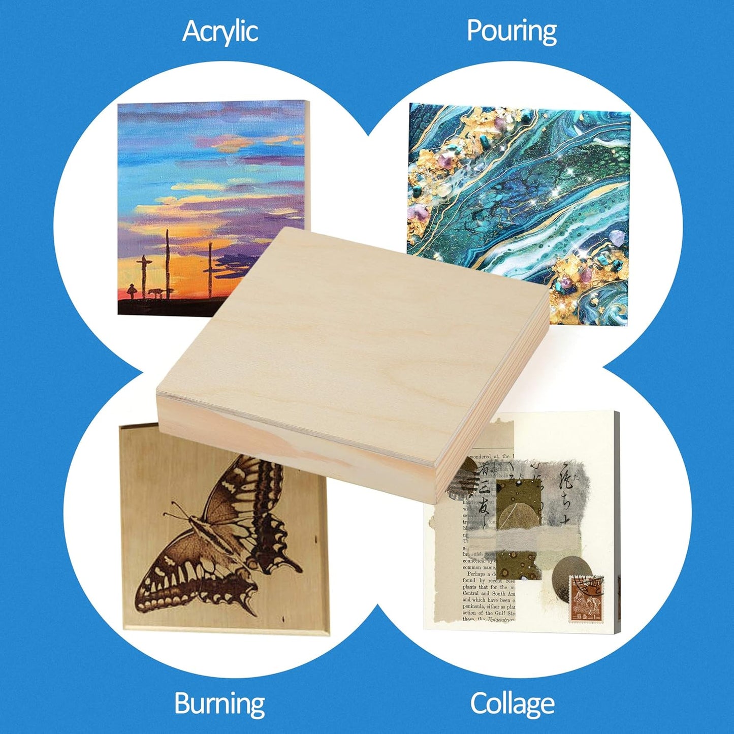Falling in Art Unfinished Birch Wood Canvas Panels Kit, 4 Pack of 8x10’’ Studio 3/4’’ Deep Cradle Boards for Pouring Art, Crafts, Painting, and More