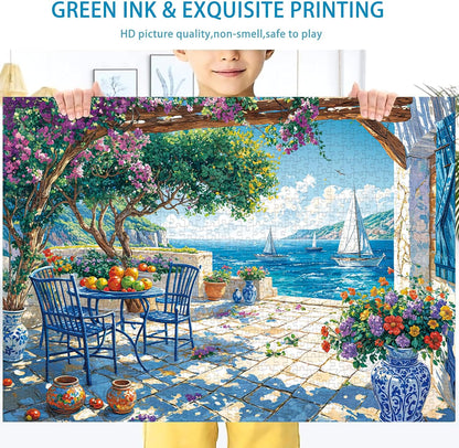 Puzzles for Adults 1000 Pieces,Seaview Campground Jigsaw Puzzle with 1:1 HD Poster, Perfect Interlocking No Dust, Stress Relief Ideal Gift for Family Games