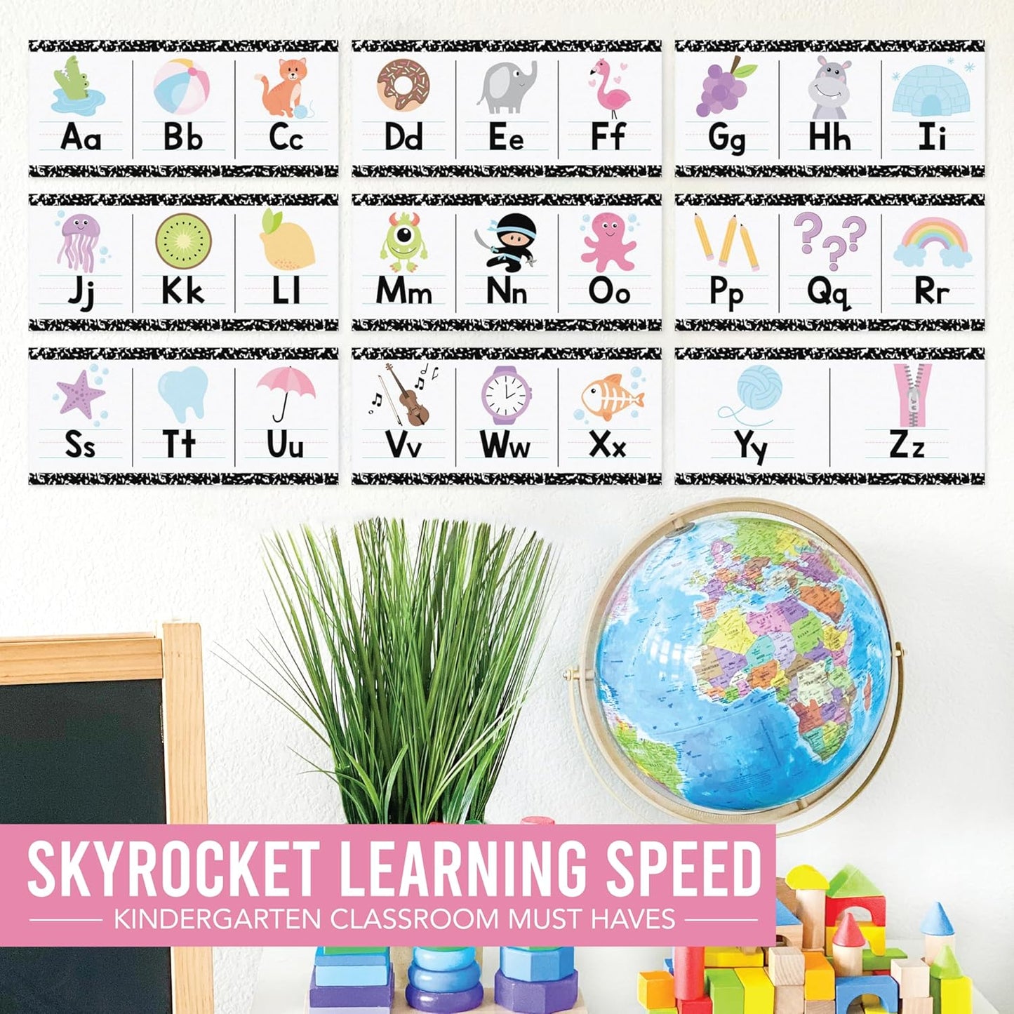 Hadley Designs Alphabet for Classroom Wall Decor - ABC Posters for Classroom Wall Chart Preschool & Kindergarten, ABC Letters & Number Line Elementary, Alphabet Cards, Varsity Letter Classroom Decor