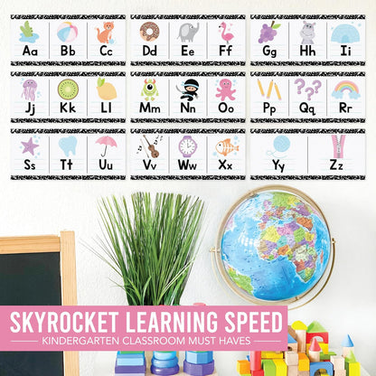 Hadley Designs Alphabet for Classroom Wall Decor - ABC Posters for Classroom Wall Chart Preschool & Kindergarten, ABC Letters & Number Line Elementary, Alphabet Cards, Varsity Letter Classroom Decor