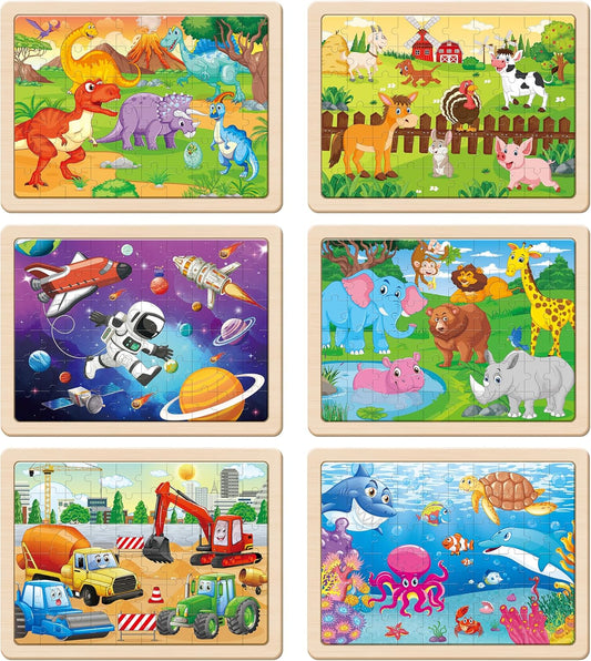 SYNARRY Wooden Puzzles for Kids Ages 4-6, 6 Packs 60 PCs Jigsaw Puzzles Preschool Educational Toys for Children Ages 4-8, Puzzles for Kids Ages 6-8 Boys Girls, Easter Basket Stuffers for Kids