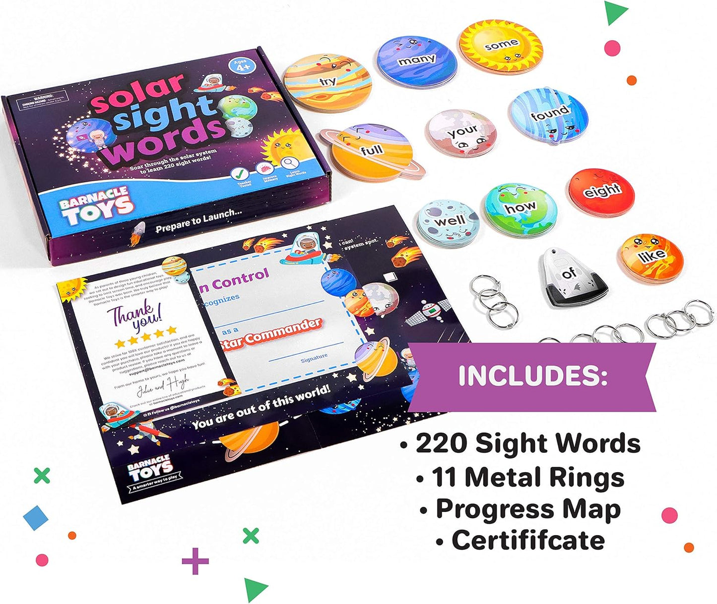 Solar Sight Words Flash Cards Kindergarten - 220 Reading Flash Cards for Kids Ages 4-8, Kindergarten Homeschool Supplies, Learn to Read Games for Kids Ages 5-7, 220 Dolch Sight Words