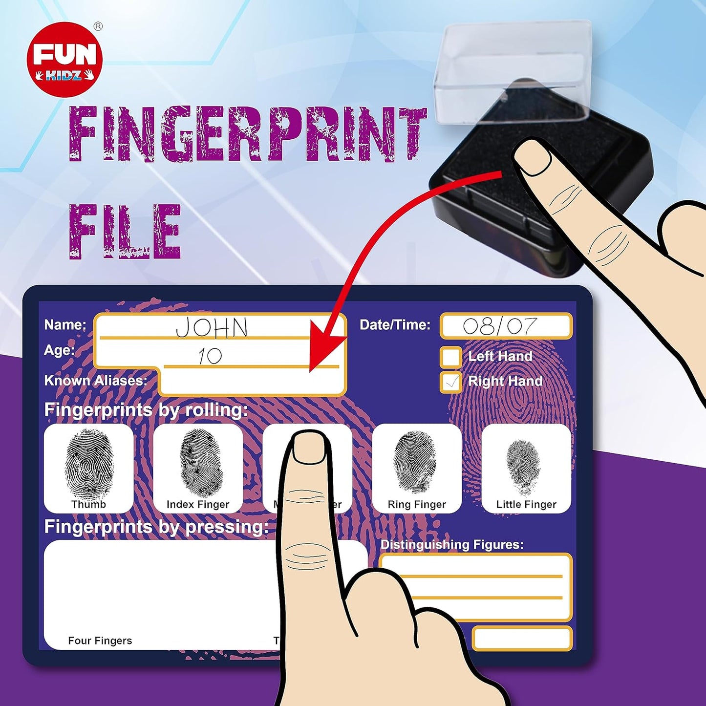 Detective Fingerprint Kit for Kids Ages 8-12, FunKidz Spy Gear Pretend Play STEM Science Kit Project with Crime Scene Investigations Educational Class Tools for Boys Girls