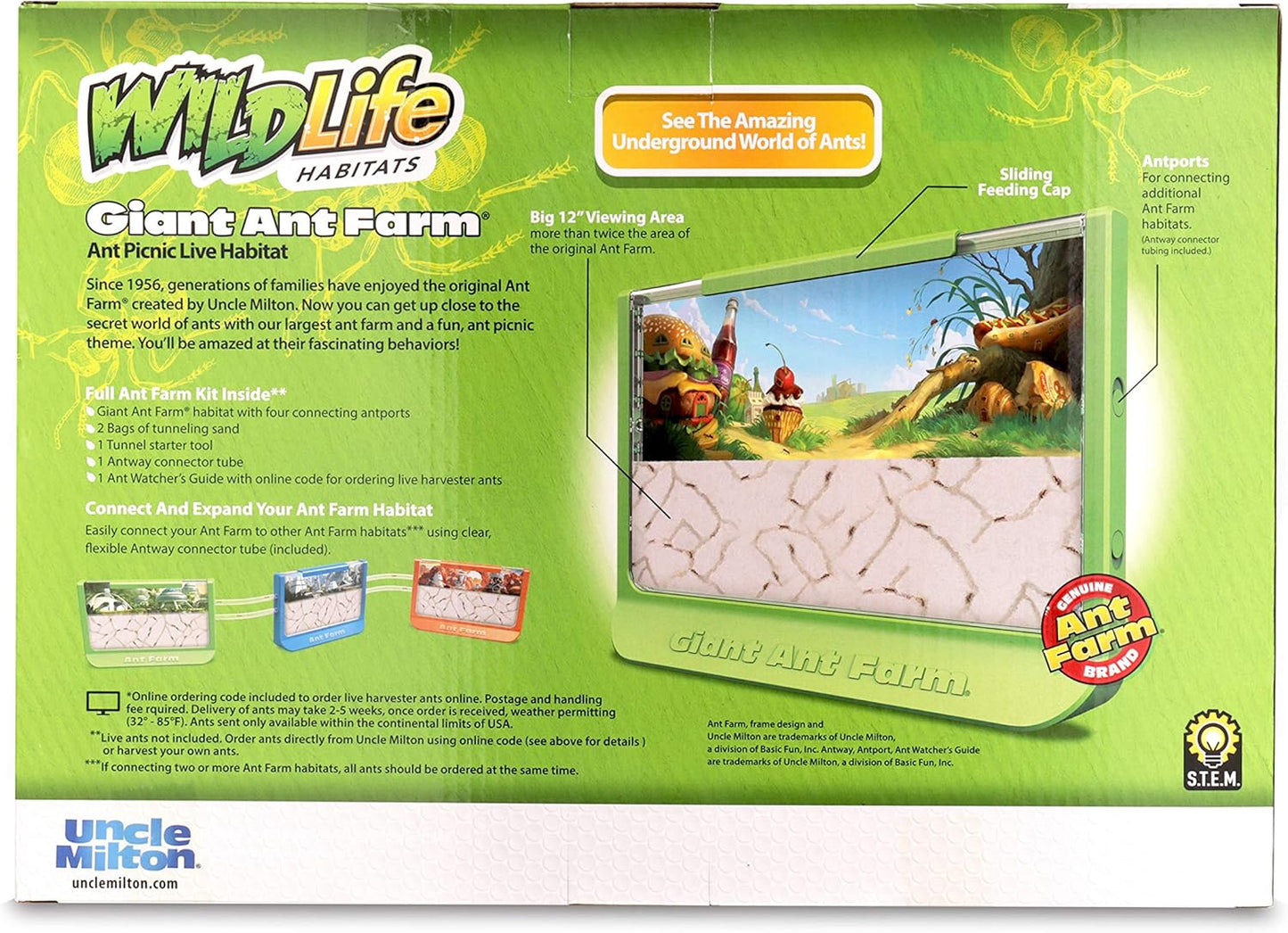 Uncle Milton Giant Ant Farm - Large Viewing Area - Care for Live Ants - Nature Learning Toy - Science DIY Toy Kit - Great Gift for Boys & Girls, Green