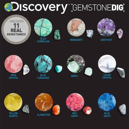 Discovery Kids Gemstone Dig Stem Science Kit by Horizon Group Usa, Excavate, Dig & Reveal 11 Real Gemstones, Includes Goggles, Excavation Tools, Streak Plate, Magnifying Glass & More