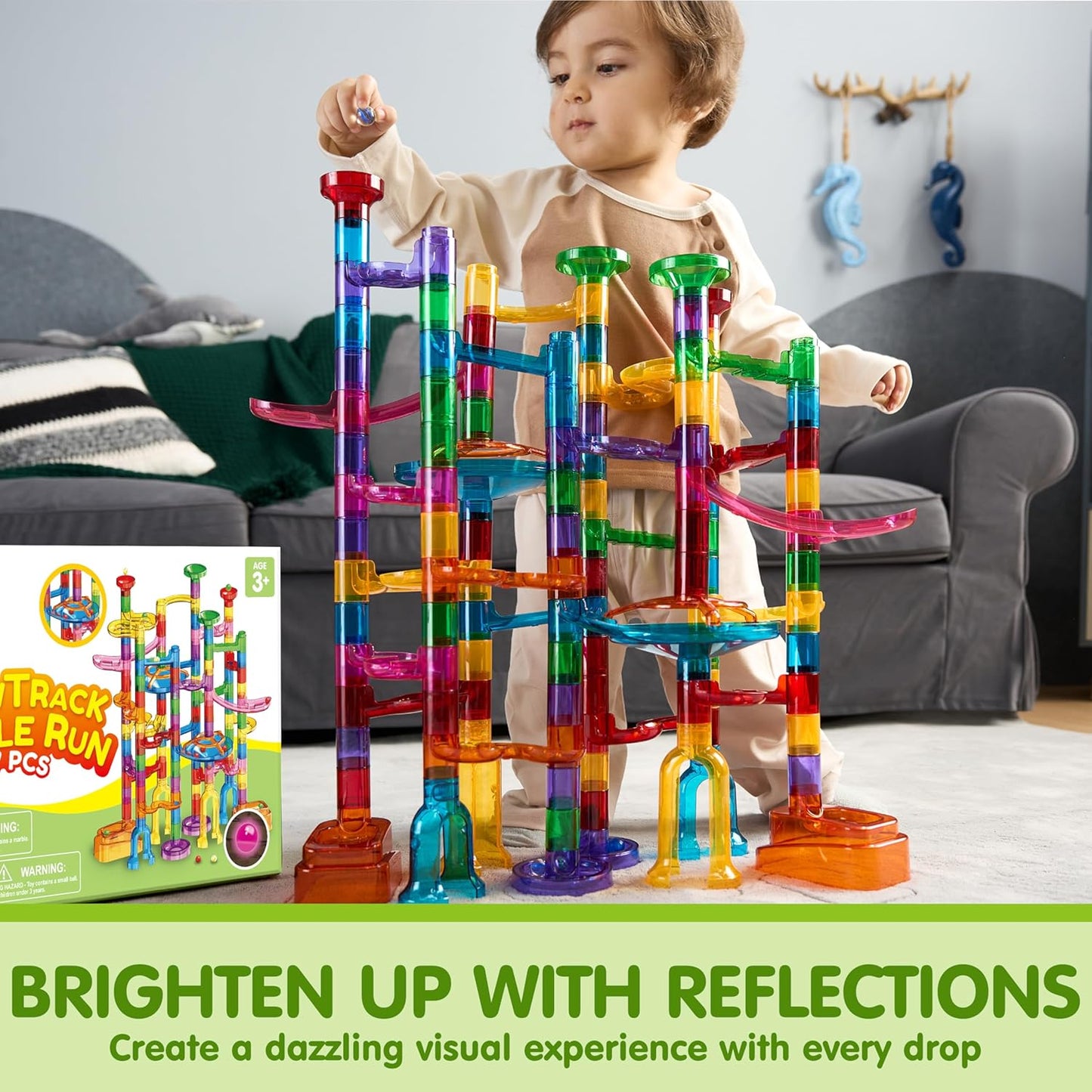 JOYIN 137Pcs Glowing Marble Run - Construction Building Blocks Toys with 15 Glow in The Dark Plastic Marbles, STEM Toy Presents for Boys and Girls, Birthday Gifts, Easter Basket Stuffers