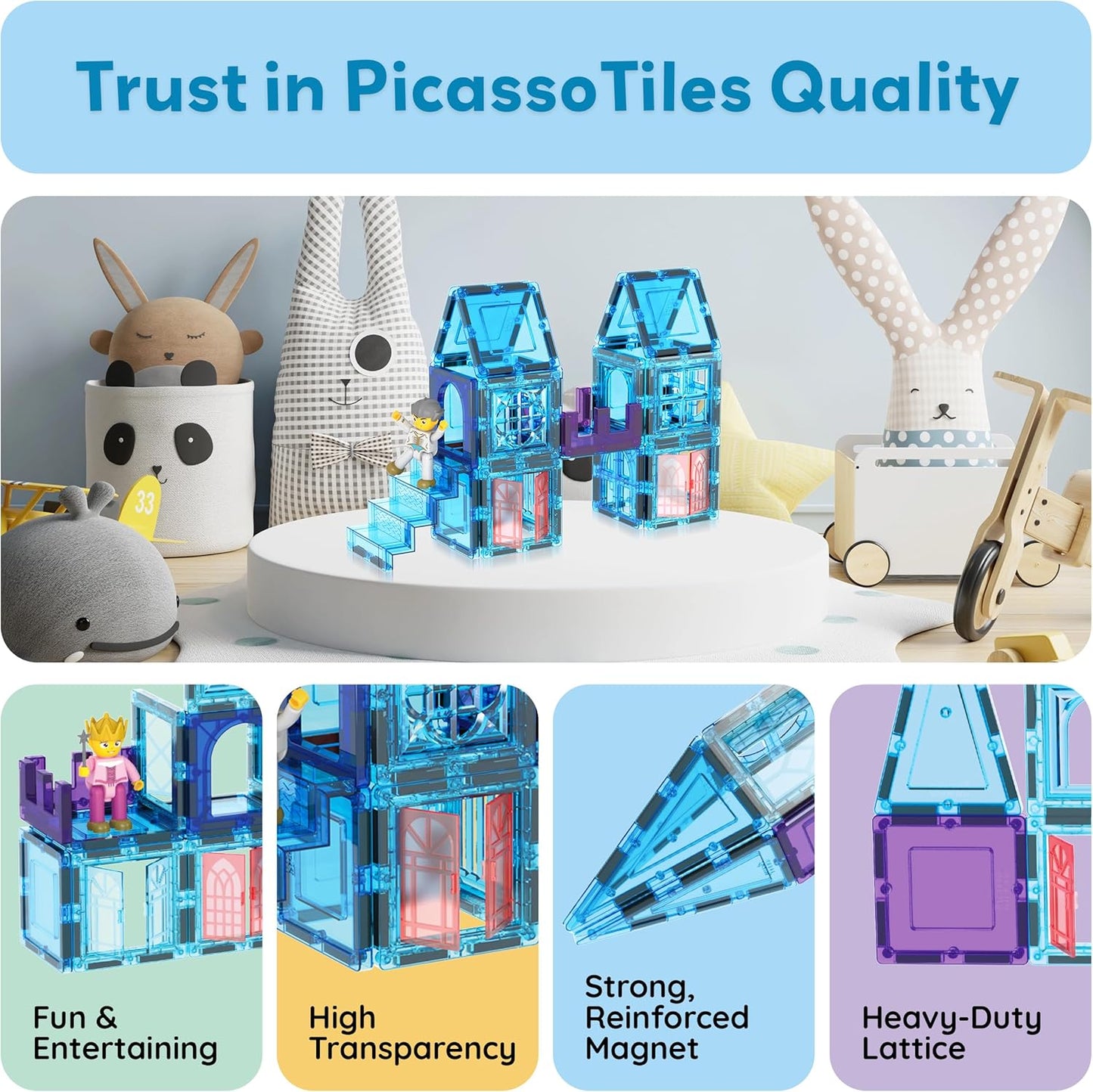 PicassoTiles Magnetic Building Block Set Geometry Shape Magnet Tiles Construction Toy STEM Learning Kit Educational Playset Playboard Pretend Play Stacking Blocks Child Brain Development PT16