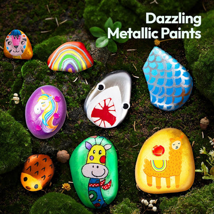Rock Painting Kit for Kids, Arts and Crafts for Girls & Boys Ages 6-12, DIY Supplies for Painting Rocks, Easter Craft Kits Art Set, Toddler Birthday Christmas Presents, Family Indoor Activity